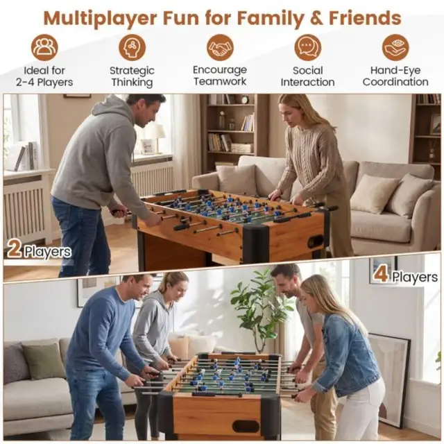 Foosball Table Competition Full Size Soccer Game Table with 22 Players-Natural