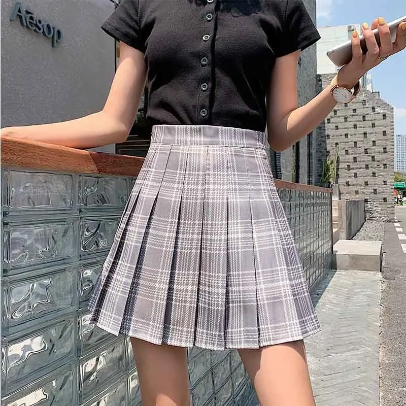 Pleated Skirt Female Student Korean Style Spring Summer Y2k New High Waist Slimming College Style A- Line Pink Plaid Skirt Women 2