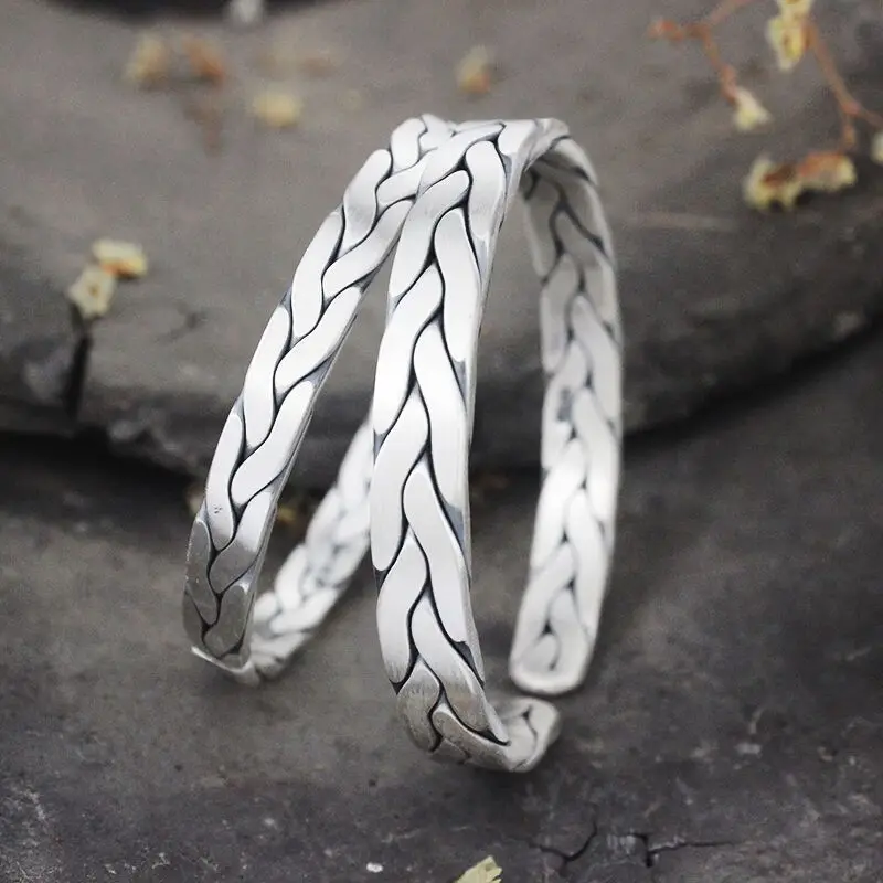 

Новый плетеный хлопковый плетеный браслет UMQ ручной работы из чистого серебра 9999 пробы для мужчин и женщин Открытый Современный браслет в старинном стиле