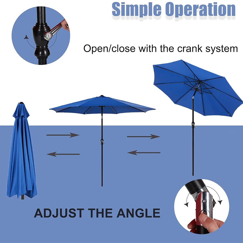 9FT Outdoor Patio Umbrella Push Button Tilt Crank Outdoor Yard/Market Table Umbrella UV Protection Waterproof