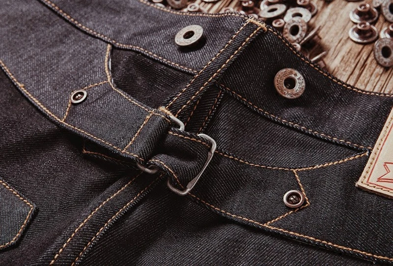 Ferreiro Denim Back-Buckle Calças Masculinas, Raw Selvage Jeans