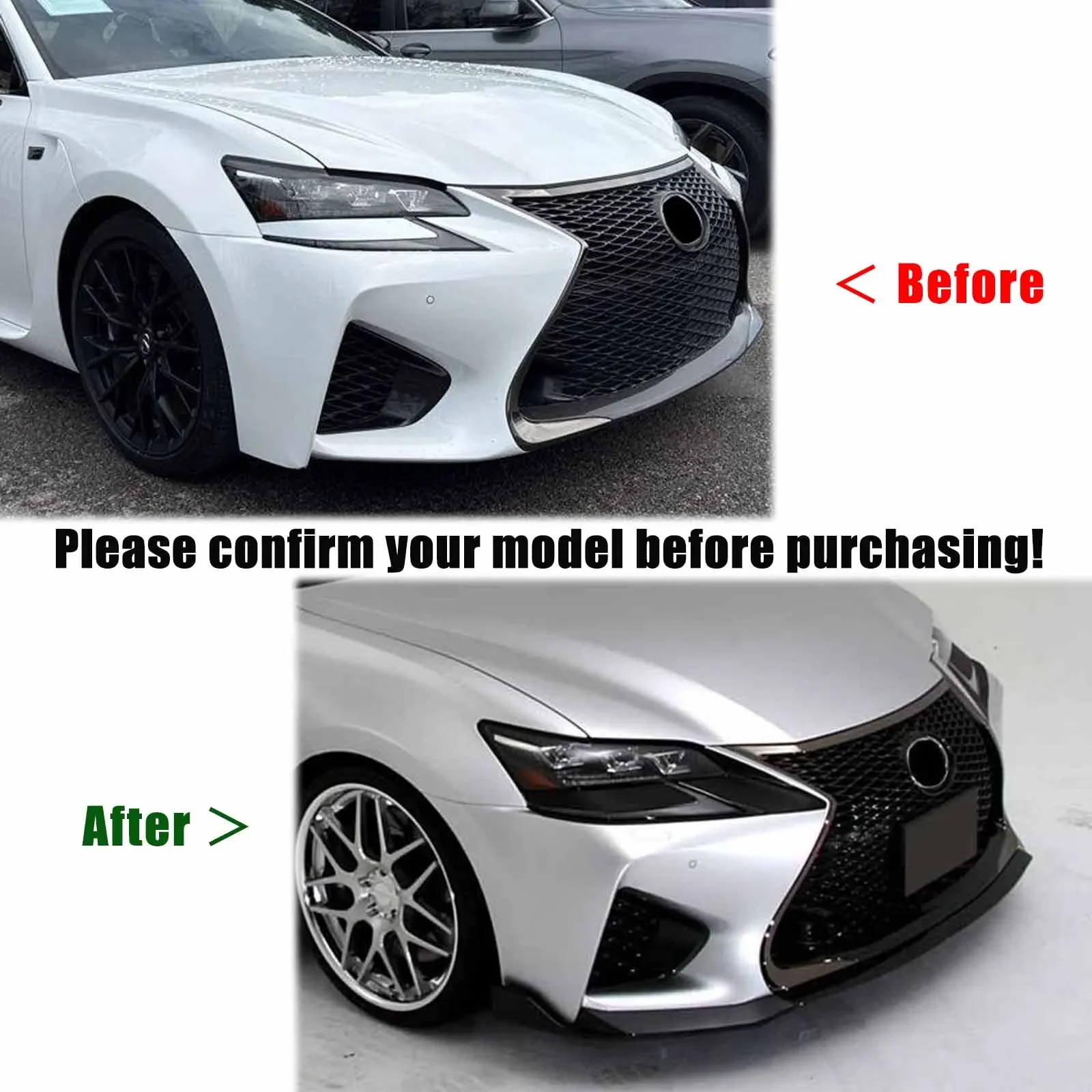 2015-2020 렉서스 GS-F 프론트 범퍼 립 카본 파이버 프린트 ABS 플라스틱 글로시 블랙 바디 키트 자동차 액세서리 매트 블랙