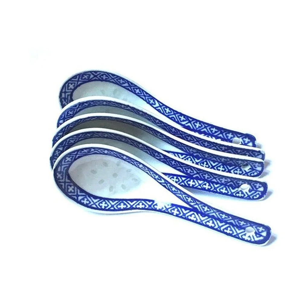5pcs Ceramic Spoon Chinese Style Porridge Scoop Tableware Soup