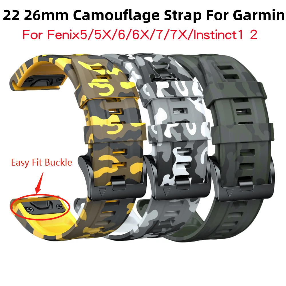 Camouflage Quick Fit Silicone Wristband Strap, 22-26mm