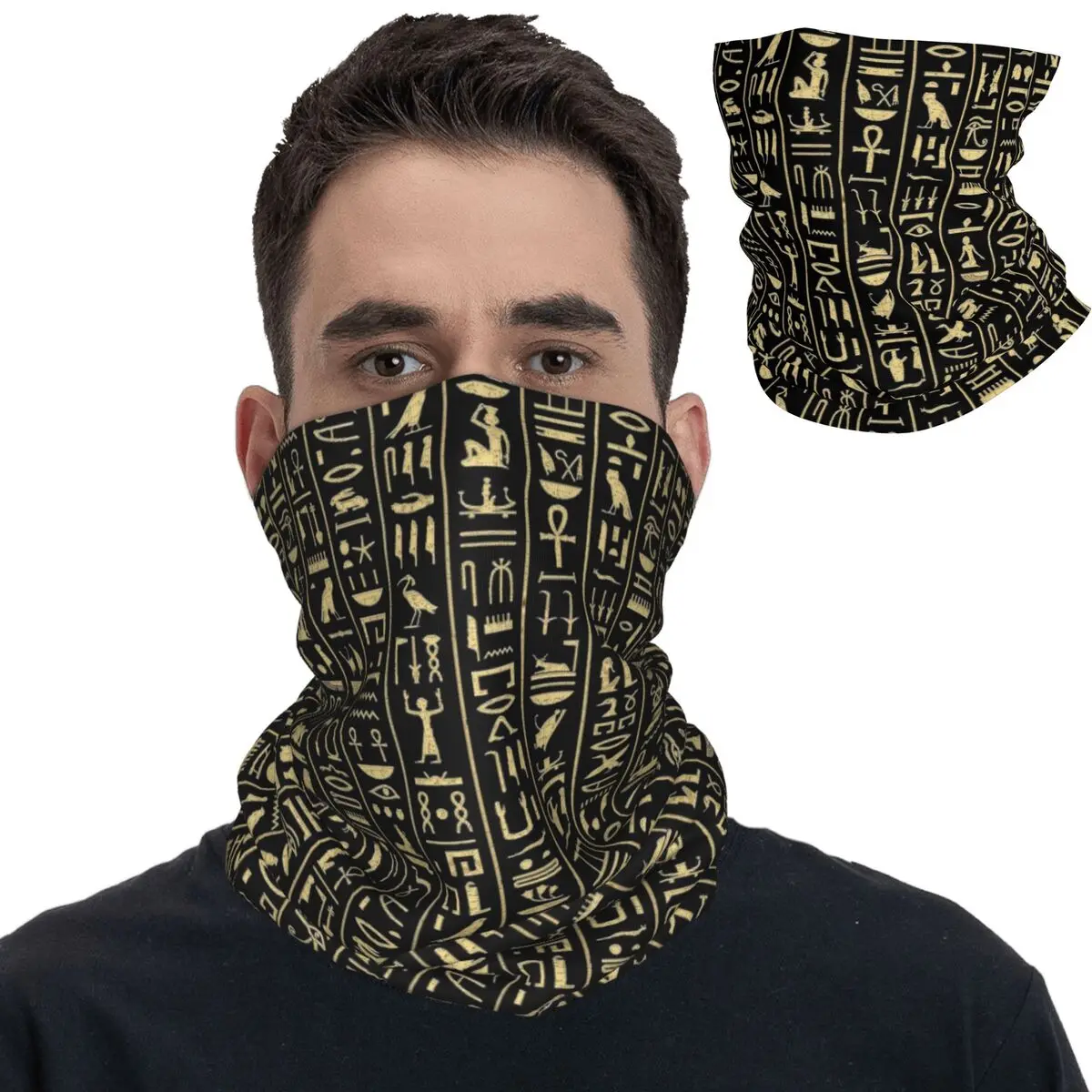 

Hieroglyphics Bandana Neck Cover Printed Egyptian Wrap Scarf Multi-use Face Mask Fishing for Men Women Adult Washable