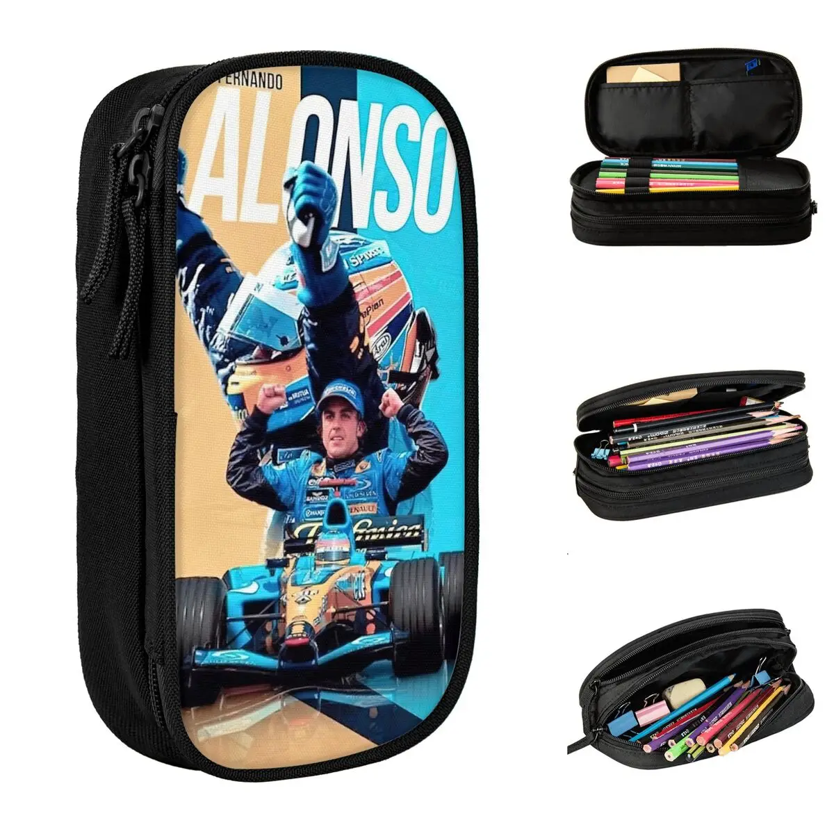 

Lovely Fernando Alonso Racing Driver Pencil Case Pencilcases Pen Holder for Student Big Capacity Pencil Bags Zipper Stationery
