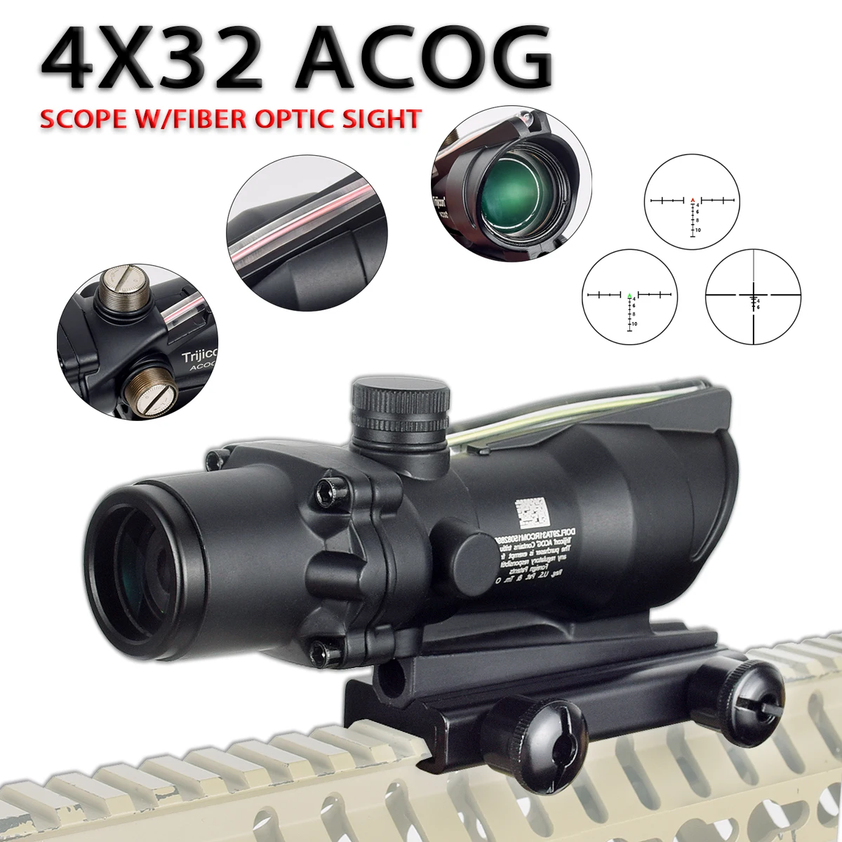 

Tactical 1x32 4X32 ACOG Real Fiber Optics Hunting Riflescope Red Dot Illuminated Magnifier Aiming Sight Scope Gun Boresighter