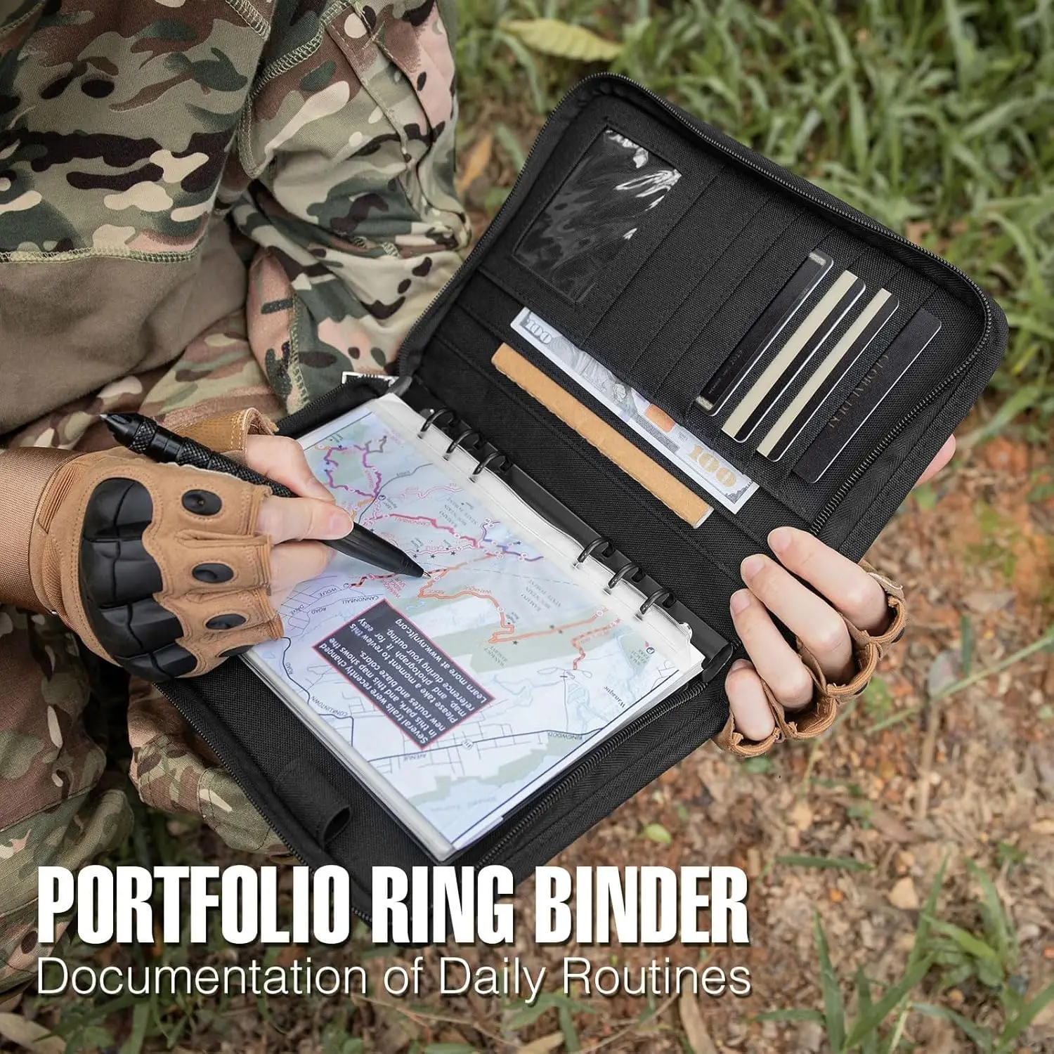 Kosibate Tactical Refillable A5 Zip Binder Notebook with Hardcover and 80 Pages