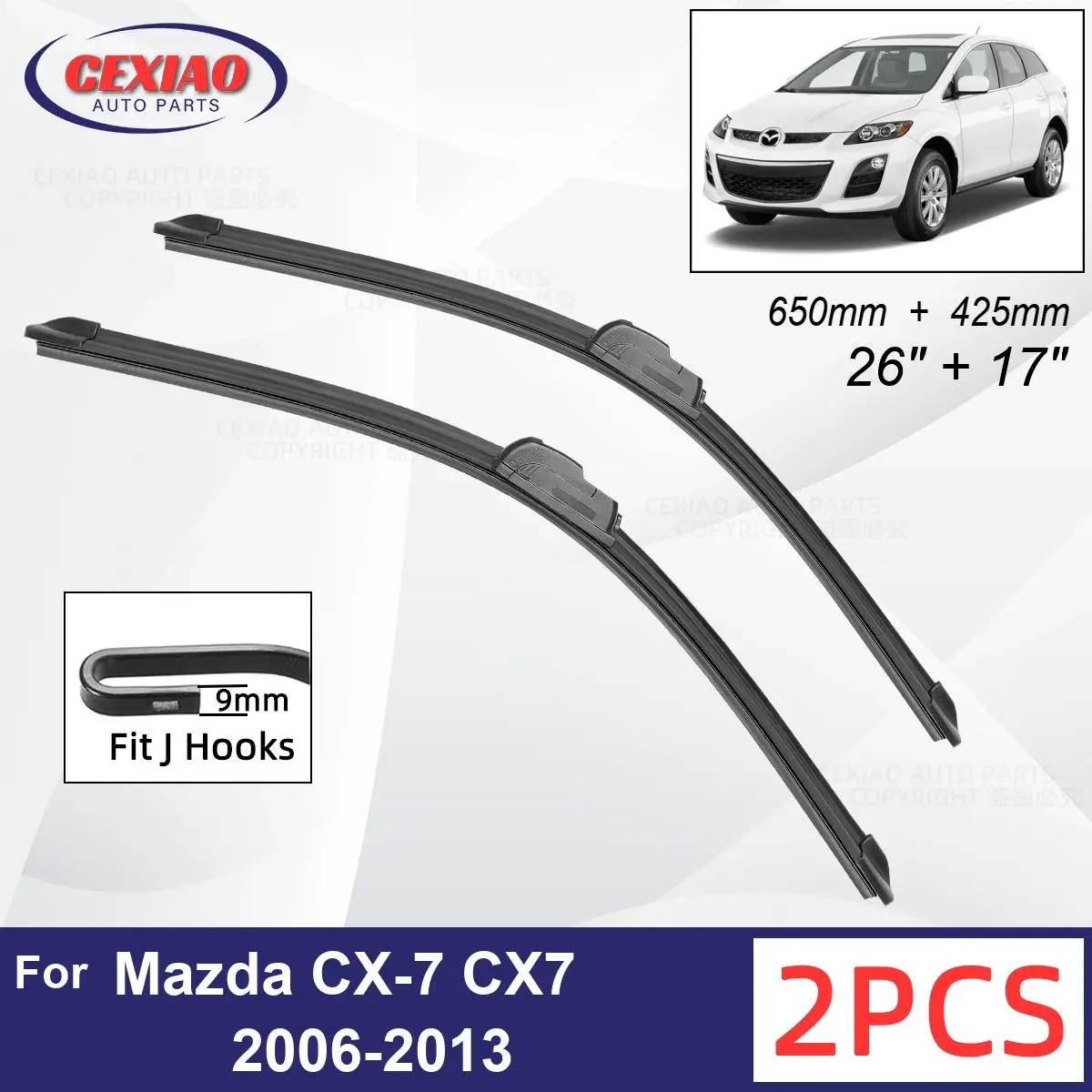 

Автомобильный стеклоочиститель для Mazda CX-7 CX7 2006-2013, передние стеклоочистители, мягкие резиновые стеклоочистители для автомобильного лобового стекла, 26 + 17 дюймов, 650 мм + 425 мм