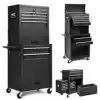 Rolling Tool Box, 3 in 1 Steel Tool Chest with 6-Drawer & 2 Cabinet for Workshop Garage Black Upgraded Large Capacity 1