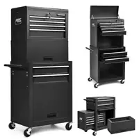 Rolling Tool Box, 3 in 1 Steel Tool Chest with 6-Drawer & 2 Cabinet for Workshop Garage Black Upgraded Large Capacity 1