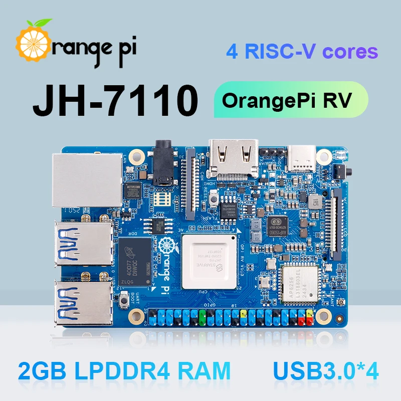 Orange Pi RV 2G Ram RISC-V DDR4 Mini PC Quad-core Processor JH7110 Single Board Computer WiFi+BT5.0 M2 PCIE SSD Run Debian OS