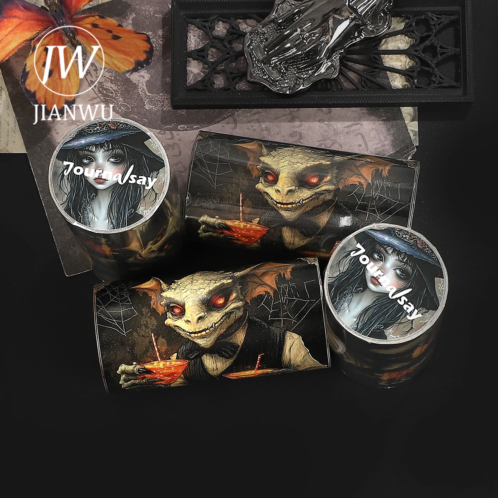 JIANWU 80mm*205mm 빈티지 다크 고스트 캐릭터 풍경 소재 콜라주 스크랩북킹 와시 테이프 크리에이티브 저널 문구류