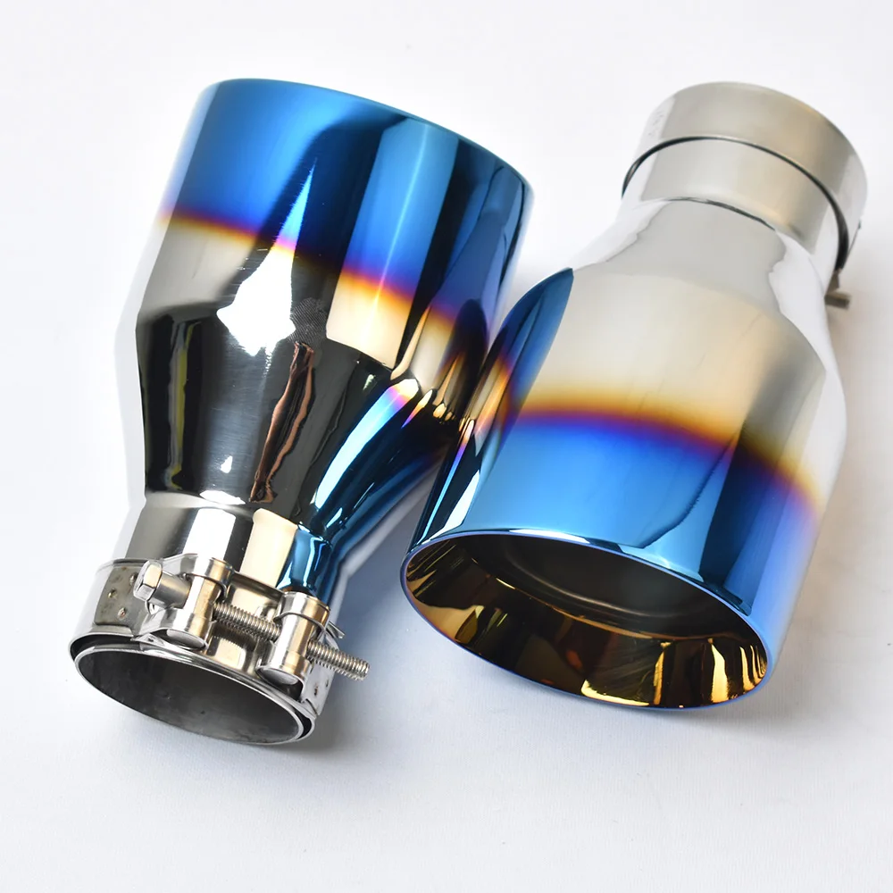 Exhaust Muffler Tip 1 PC Car Blue Burnt Stainless Steel Flange Slashed Bevel Edge