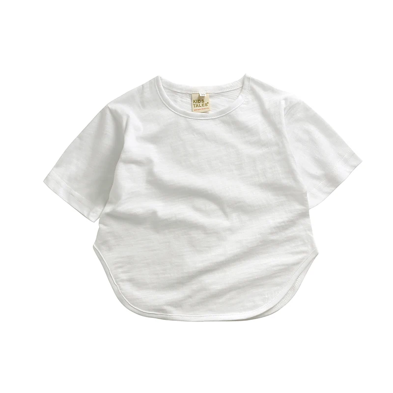 2025 Children Summer Outfits T-shirt Clothes Solid Cotton Breathable Short Sleeve Teens Top For 2-7T Toddler Kids Korean Style 5