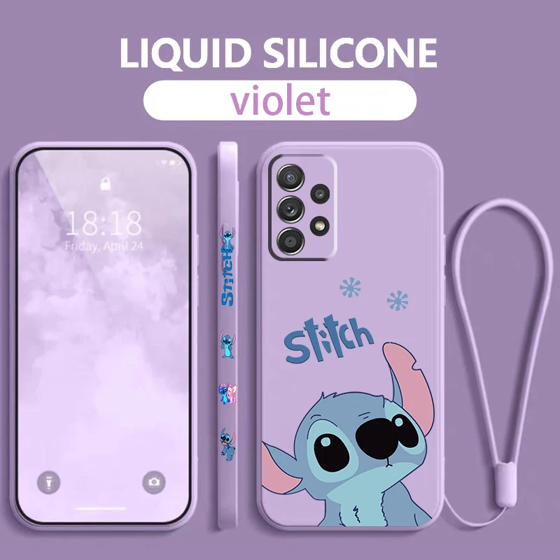 Stitch Lilo Disney Angel Phone Case Per Samsung Galaxy A73 A53 A33 A52 A32 A71 A51 A21S A03S 4G 5G Liquid Left Rope Cover Fundas