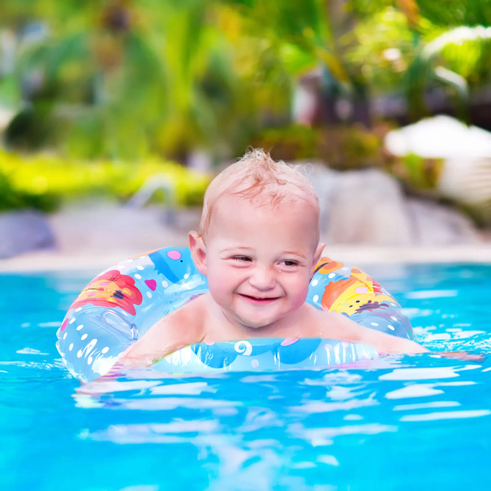 Baby Swimming Pool Rings Seat Cute Inflatable Swim Ring Float Seat Swim Circle with Dual Handle for Baby Toddlers Pool Bathtub