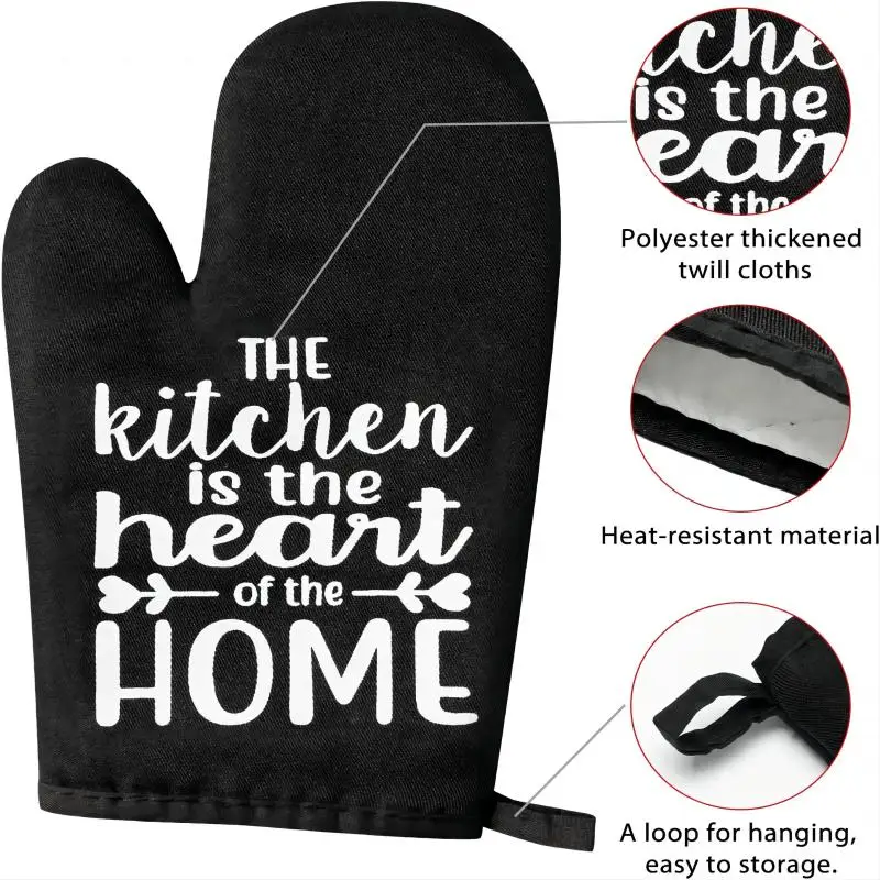 6Pcs Funny Oven Mitts Pot Holders Set Printed Happiness is Homemade Gloves Heat Resistant Hot Pads with Loop for Baking Cooking
