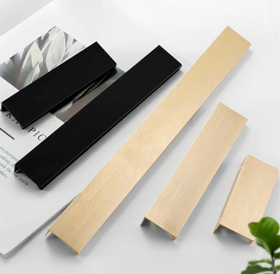 Hidden Furniture Handles Matte Black Gold Silver Kitchen Cabinet Pull Wardrobe Pull Not Punched Handles Cabinets Drawers furniture handles