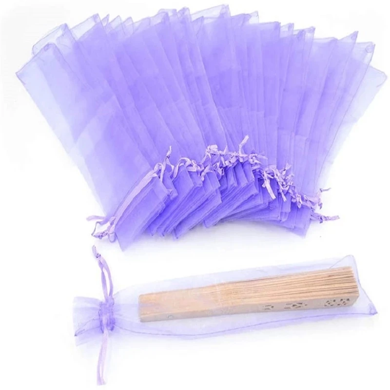 100pcs / lot 8color Silk pouch for hand fans organza gift bag gift pouch for hand fans with drawstring