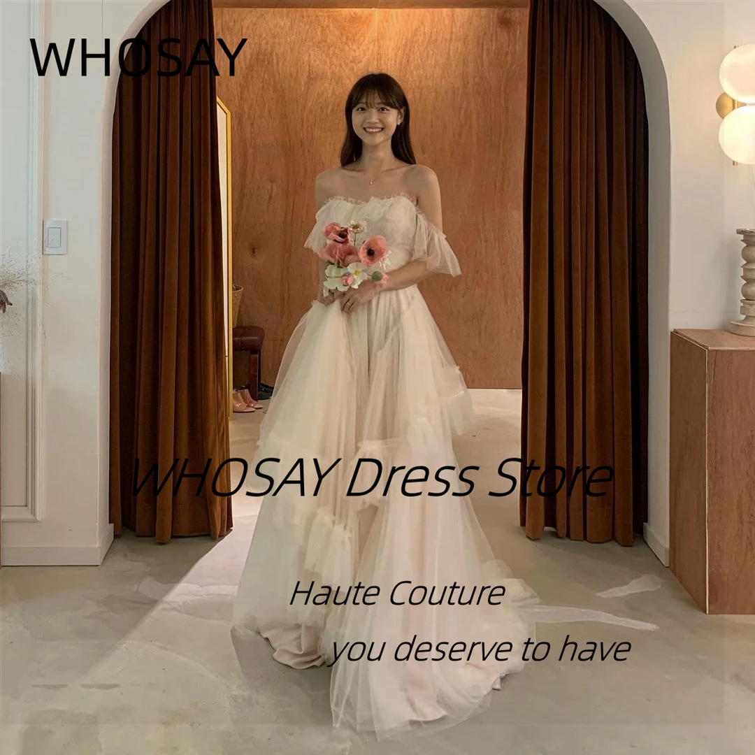 

WHOSAY Soft Tulle Wedding Dresses Korea Women Wear Sweetheart Off Shoulder 웨딩드레스 Long Ruffles A Line Bride Special Party Gowns