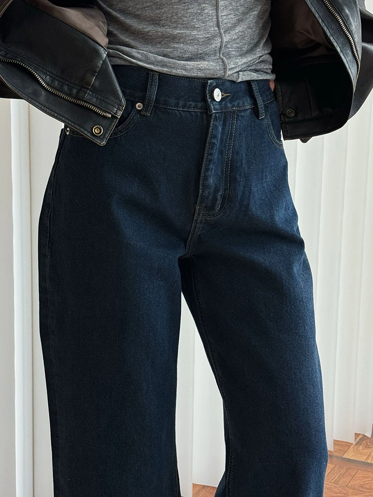 [LANMREM] Office Lady Jeans For Women High Waist Straight Dark Blue Fit Denim Pants Fashion Trousers 2025 Autumn New 26C859 4