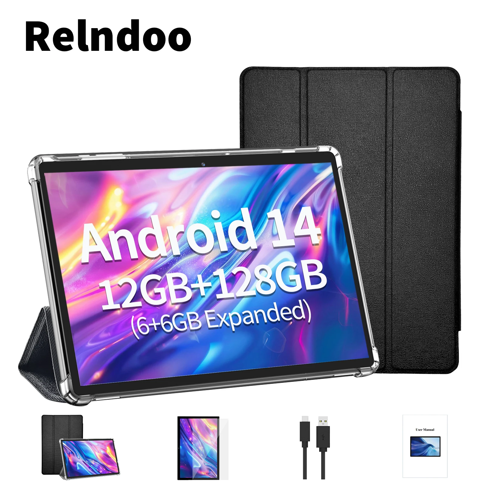 Relndoo Android 14搭載 タブレット 6Gb/128Gb 送料込 Relndoo Android 14 Tablet, 12GB(6GB+6GB Expanded) RAM+128GB