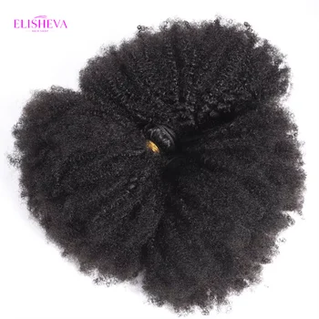 ELISHEVA Extension di Capelli Umani Indiani Grezzi, Confezione da 1/3/4 Fasci, Afro Kinky Curly, Nero Naturale/Nero Intenso, Remy Ondulati