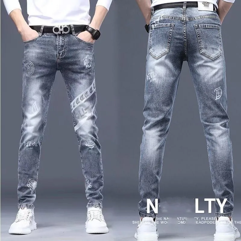 New Spring Winter High Quality Designer Hot Drill Cheap Brand Men's Pants Luxury Clothing Cowboy Brushed Denim Male Slim Jeans