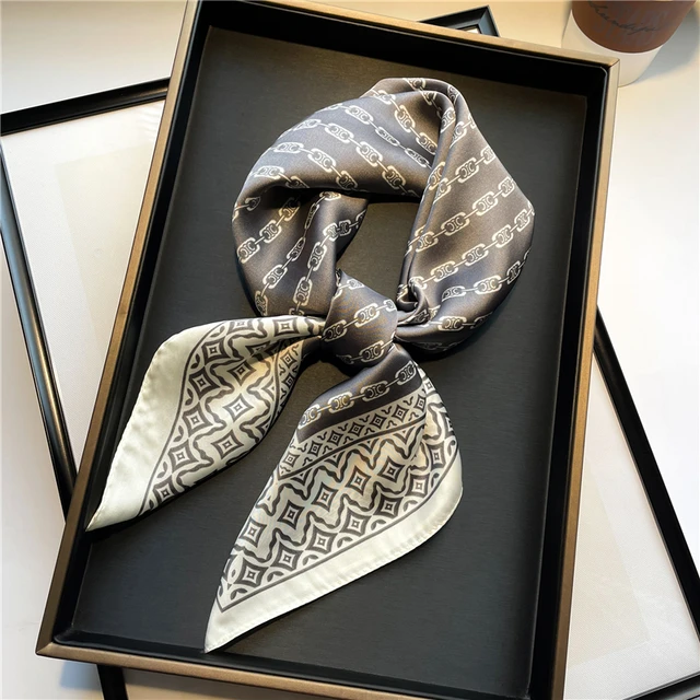 Plaid Silk Square Scarf Women Satin Shawl Wrap Hijab Female Hair Band  Wrist Luxury Headkerchief 70*70cm Echarpe 2022 Bandana FJ506-2