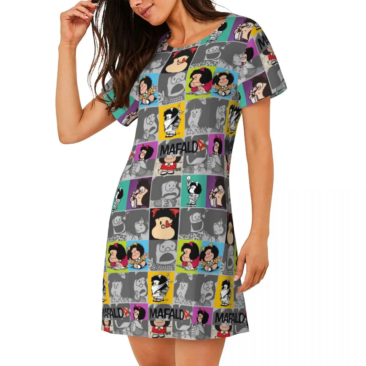 Mafaldas Cartoons Comics Pullover Nightgown Sleeping Travels Loose Sleepdress Pajama Dress Soft Nightdress Sleepwear