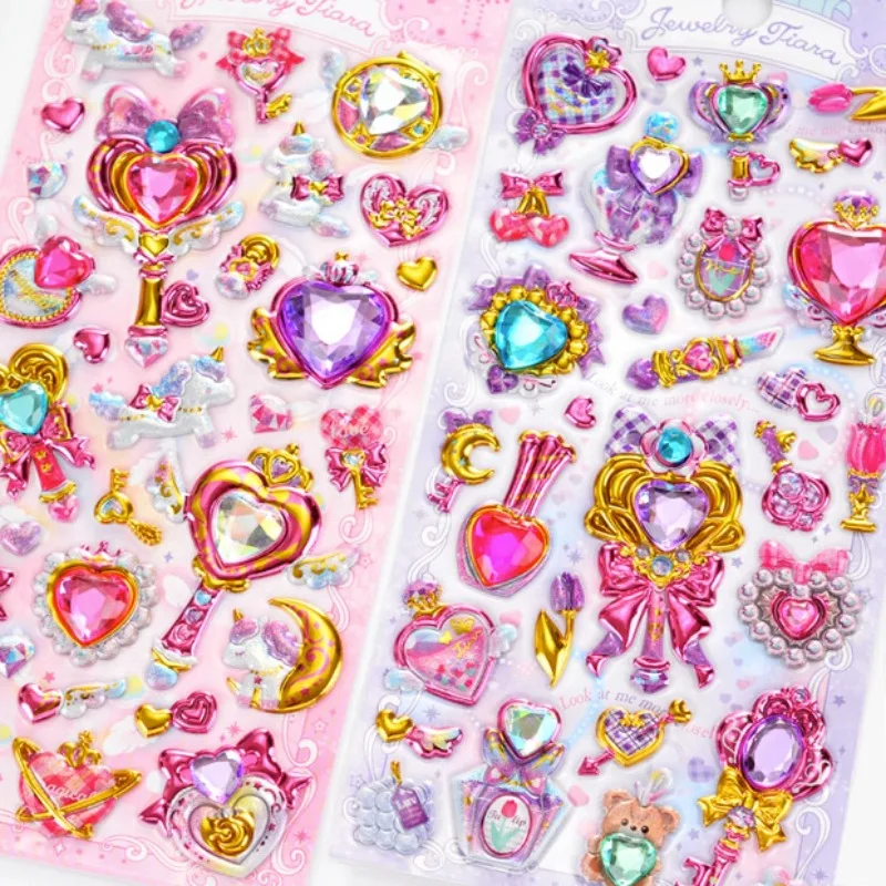Kawaii Cute Girl Relief Diamond Heart Crystal 3D Stickers 1pcs Random Color DIY Hand Account Paster for Girl Sticker Phone Case 3d stickers