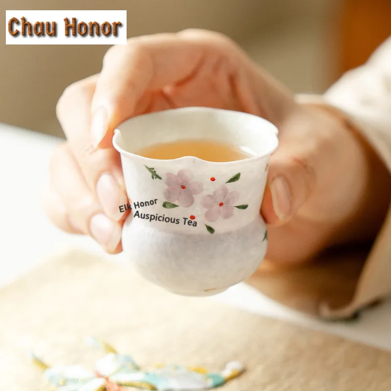 1pc 45ml Hand-painted Cherry Blossoms Teacup Zen Tea Bowl Tea Pair Tea-tasting Meditation Cup Chazhan Master Cups Chinese Teaset