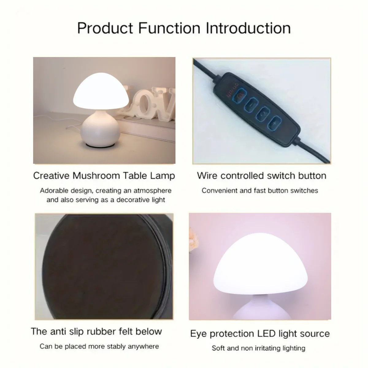 세 가지 색상 조절 가능한 버섯 모양 USB LED 데스크 램프, 침실 책상, 커피 바, 가정 분위기 장식 조명