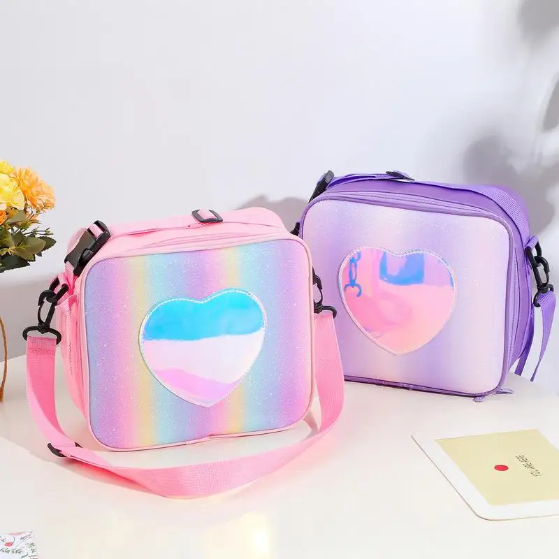 Lunch Bag Rainbow Loving Heart Laser Portable Large Bento Pouch for Children  Girl Thermal Insulated Cooler Shoulder Picnic Box - AliExpress