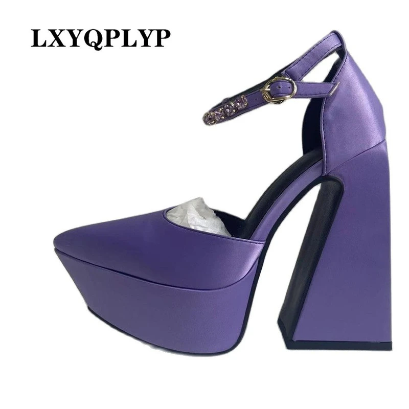 Women Pumps Brand New Sexy Chunky High Heels Platform Dress Shoes Party Wedding Shoes Buckle Rhinestone Size 43 Woman Shoes