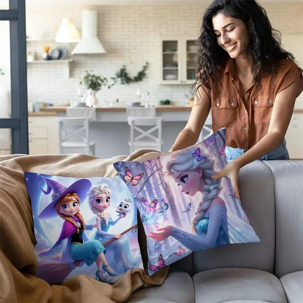 Kawaii Queen Frozen Princess Elsa Pillow Covers Cartoon Sofa Decorative Home Double-sided Printing Short Plush Cushion Cover