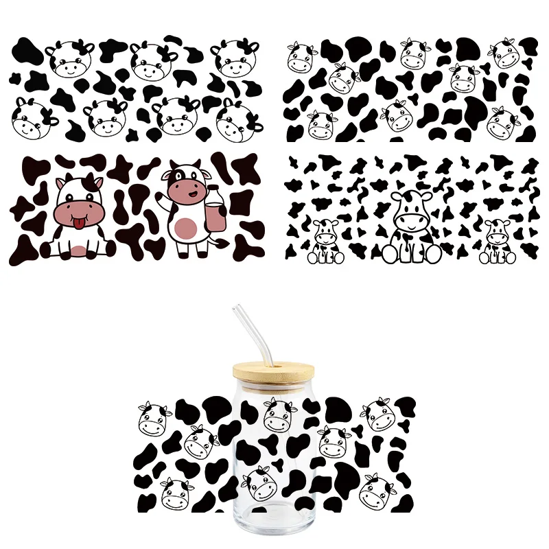 3D Stickers 3D Wall Stickers UV DTF Wrap Transfer Cute Cow UV DTF Wrap Transfer Stickers Black Spots Design DIY Wrap For Glasses Cups Bottles Waterproof Decal