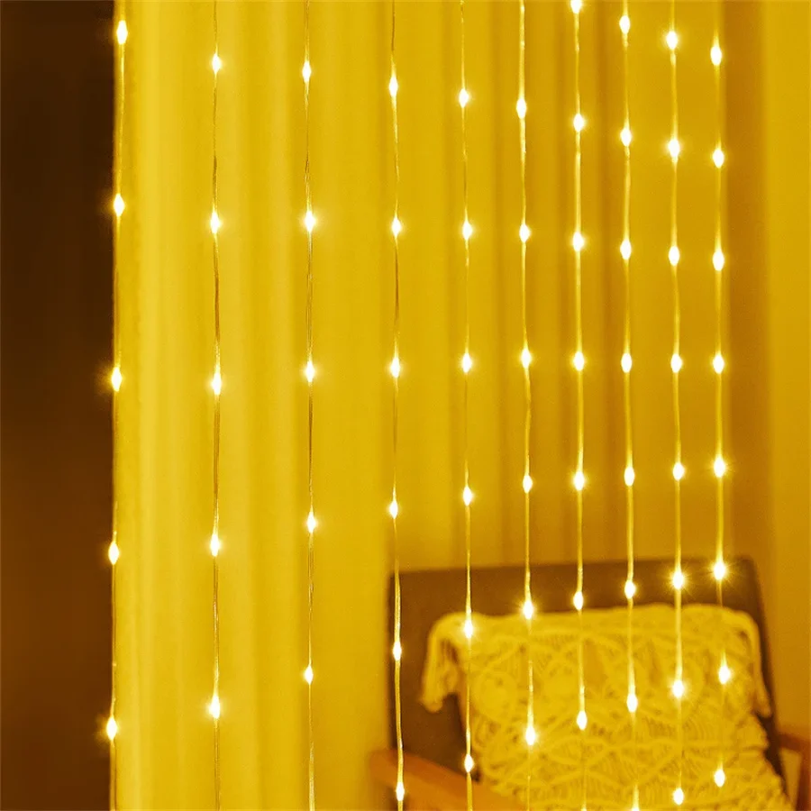 Cortina de luz LED de PVC con cascada de 300 LED, 3 x 3 m, lluvia de meteoritos, luz de lluvia, cortina de ventana con flujo de agua, luz de carámbano para decoración de bodas