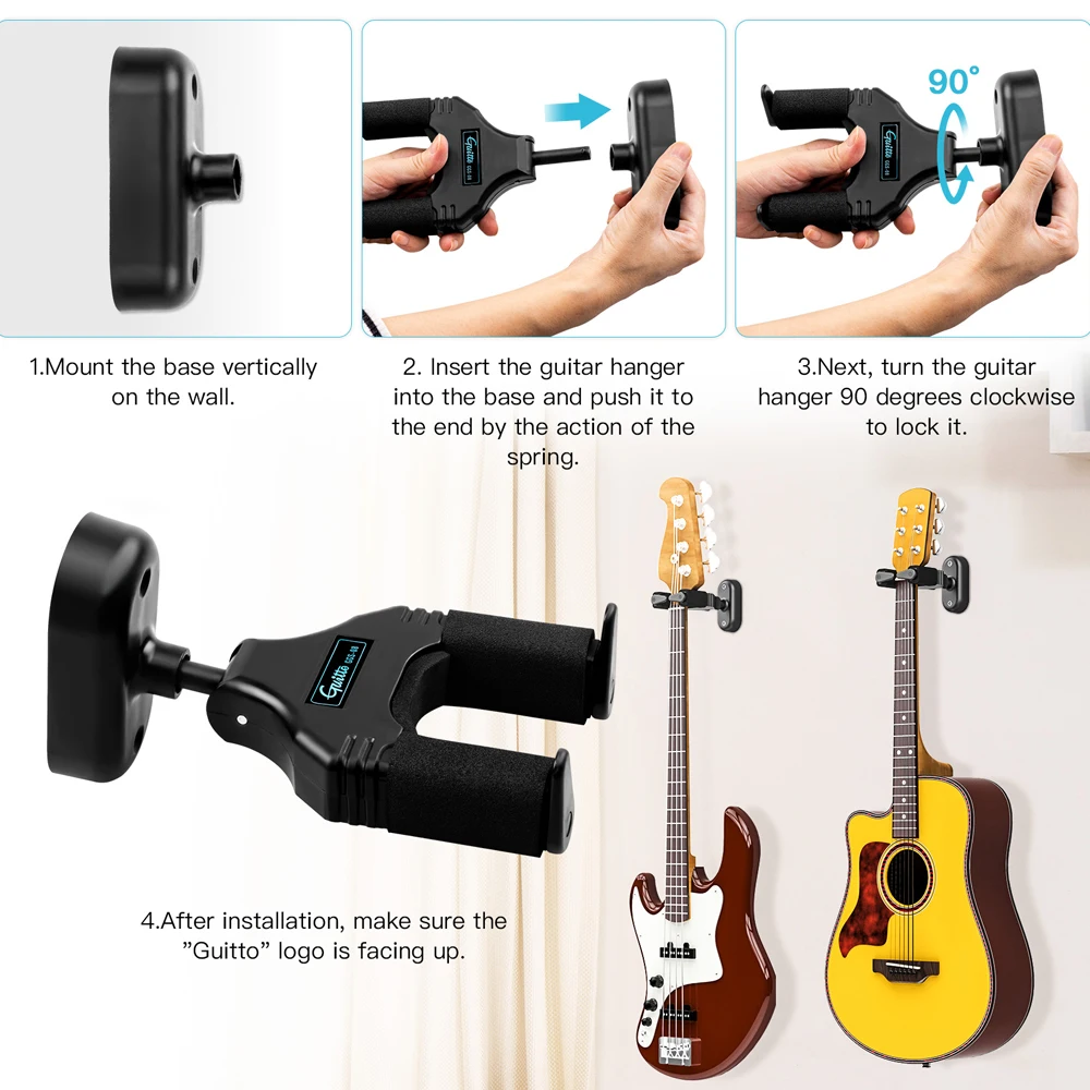 Guitto Series GGS-08 Wall Mounted Guitar Hooks Hanger Removable Guitar Bass Hold