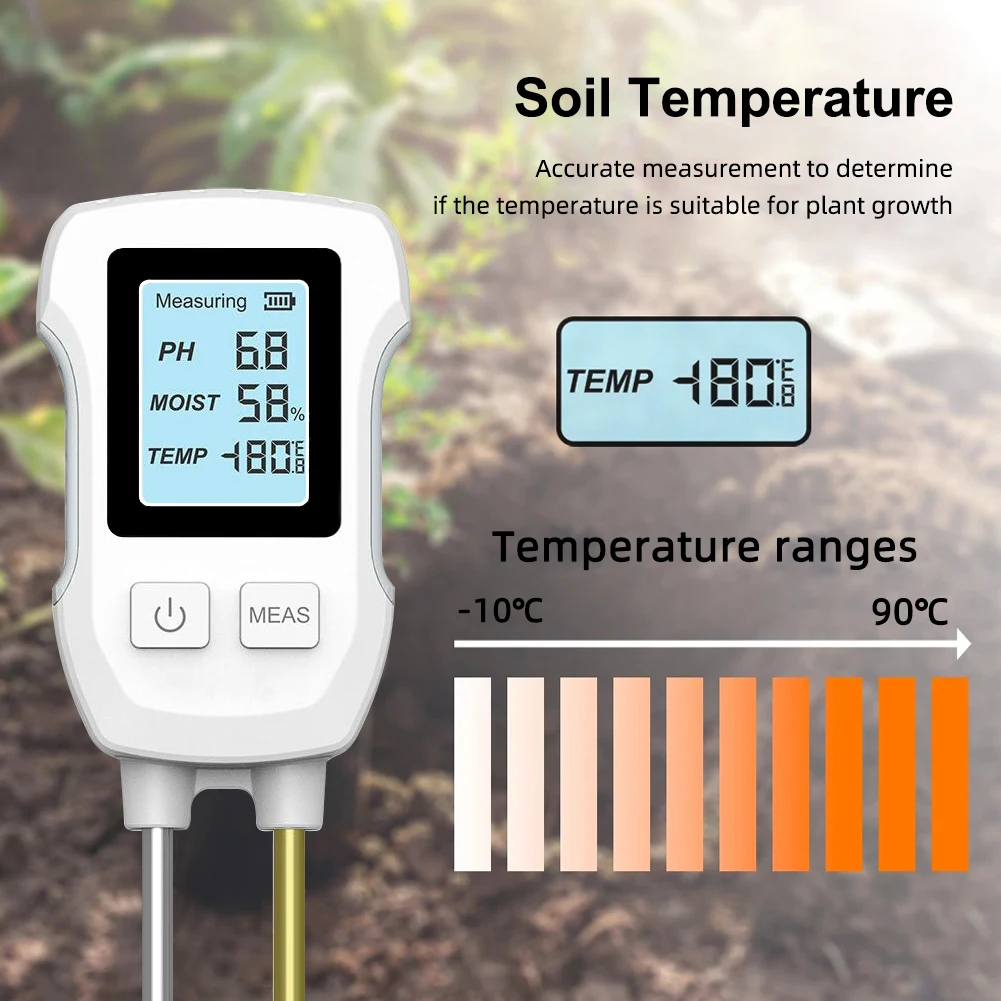 Digital Soil PH Meter 3in1 Soil Tester PH Moisture Temperature Test Kit LCD Scre