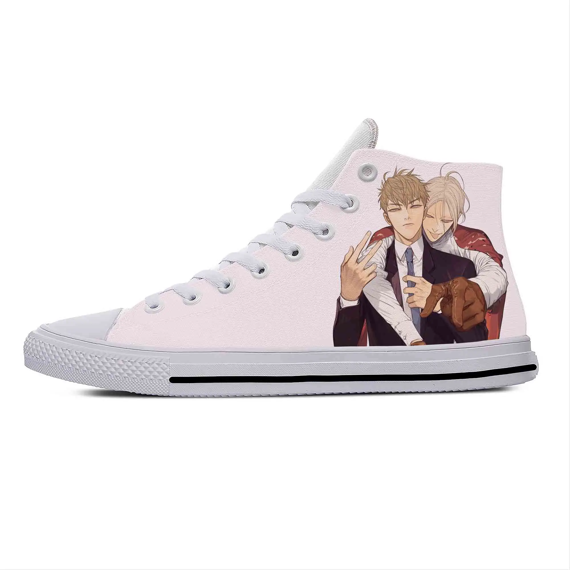 

Кроссовки мужские/женские с высоким верхом, модные повседневные тканевые сникерсы с мультяшным рисунком манга, старый Xian, 19 дней, легкие дышащие кеды с 3D принтом