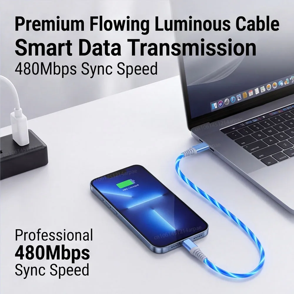 Luminous USB Fast Charging LED Cable - 5A Micro Type C