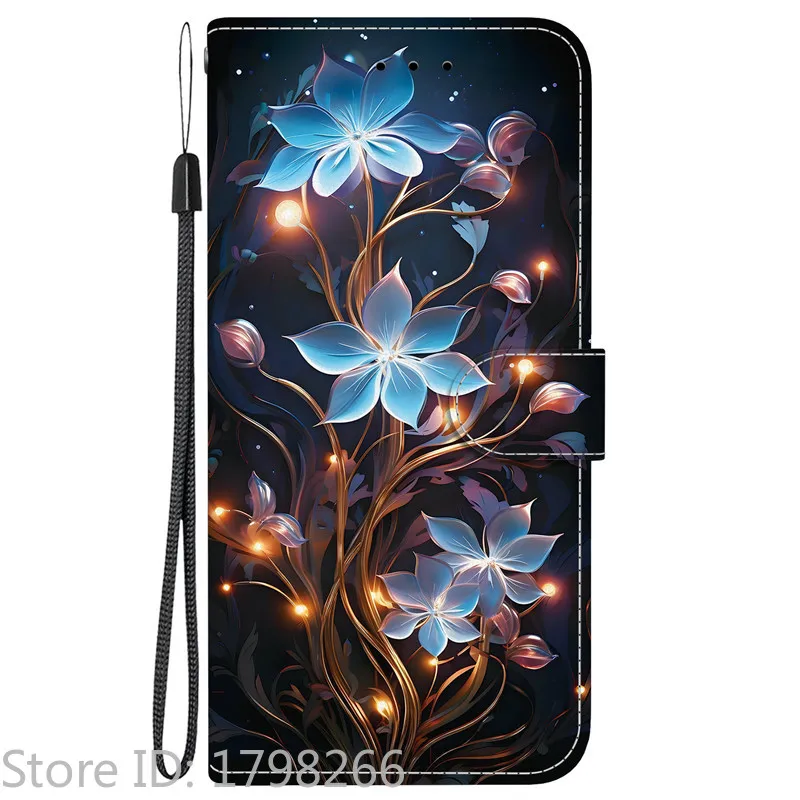 Elegant Colored Flower Wallet Phone Case - Magnetic Flip Leather Cover with Cute 3D Pattern