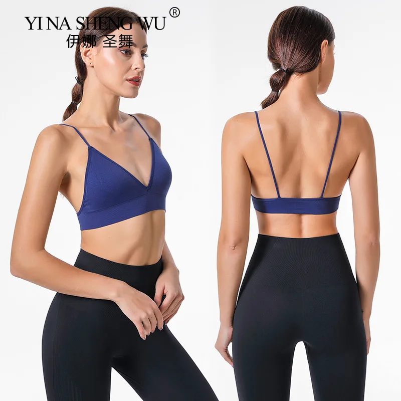 

Fitness Yoga Top Deep V Sexy Triangle Cup Bralette Boneless Sports Bra Gym Running Seamless Push Up Bra Women's Tube Crop Tops