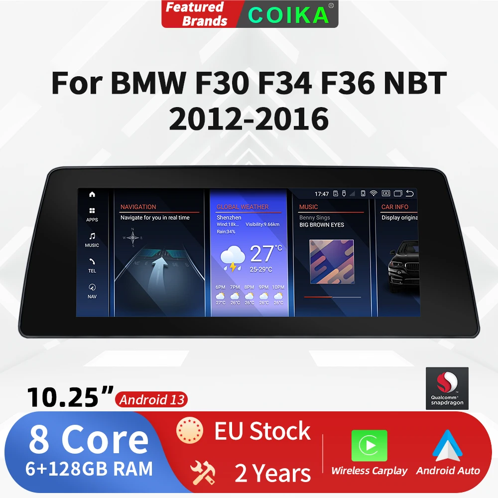 10.25 ''Coika Snapdragon Android Touch Per Bmw F30 F31 F32 F33 F34 F36 2012-2016 Sim Usb Car Display Wifi Sim Bt Gps Multimedia