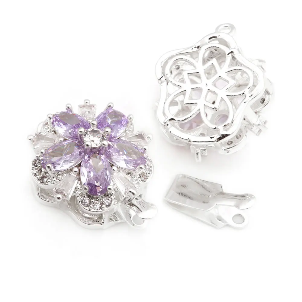 4 juegos de collares de flores de latón y circonio de Color dorado de 18K, cierres de conexión, suministros de joyería Diy de alta calidad - details 8