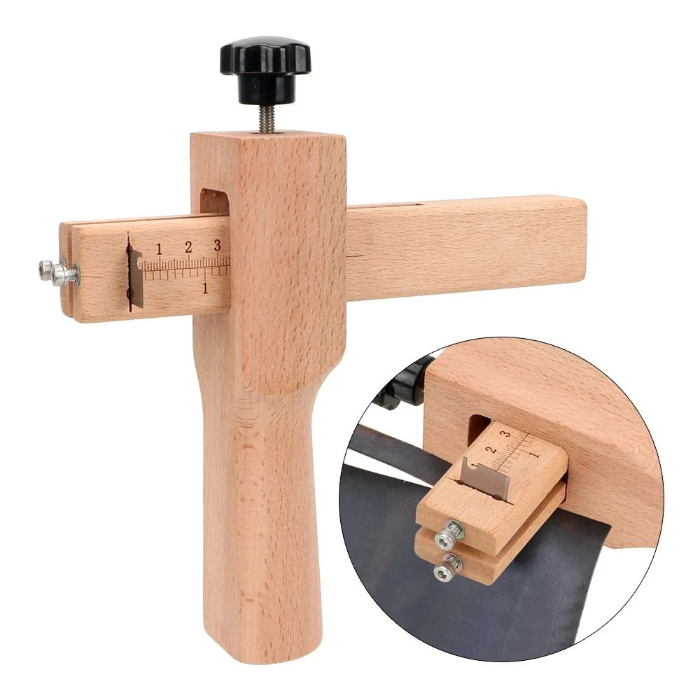 Leather Cutting Tool Wooden Leather Strap Cutter Tool Crafting DIY Leather Belt Strip Cutting Device with 5 Blades