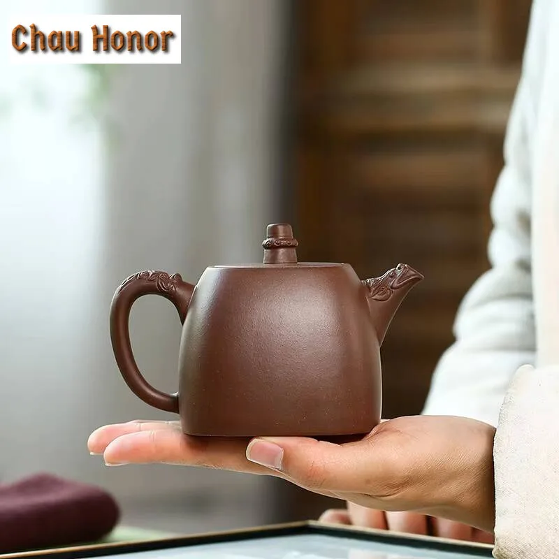 280ml Yixing Raw Ore Purple Mud Handmade Carving Ssangyong Zisha Teapot Household Chinese Kung Fu Teaset Tea Ceremony Drinkware