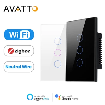 AVATTO-Tuya 와이파이/지그비 스마트 조명 스위치, 중립 와이어 필요한 벽 터치 스위치, 알렉사 구글 홈 호환